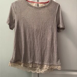 Striped Lace Hem Women's Top